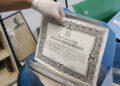 Foto: Acervo CCPMMDP - UFSC. (Diploma de mérito concedido a Rui Pfuntzenreuter)